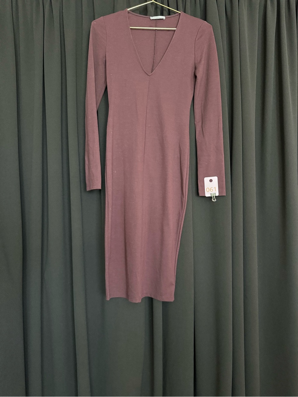 V-Neck Long Sleeve Midi Dress - Mauve